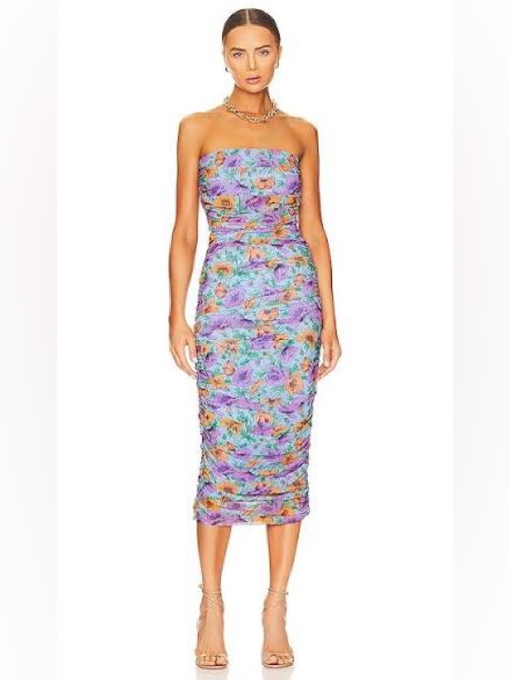 Veronica Beard Quiana Floral Strapless Midi Dress in Lake Blue Size 6